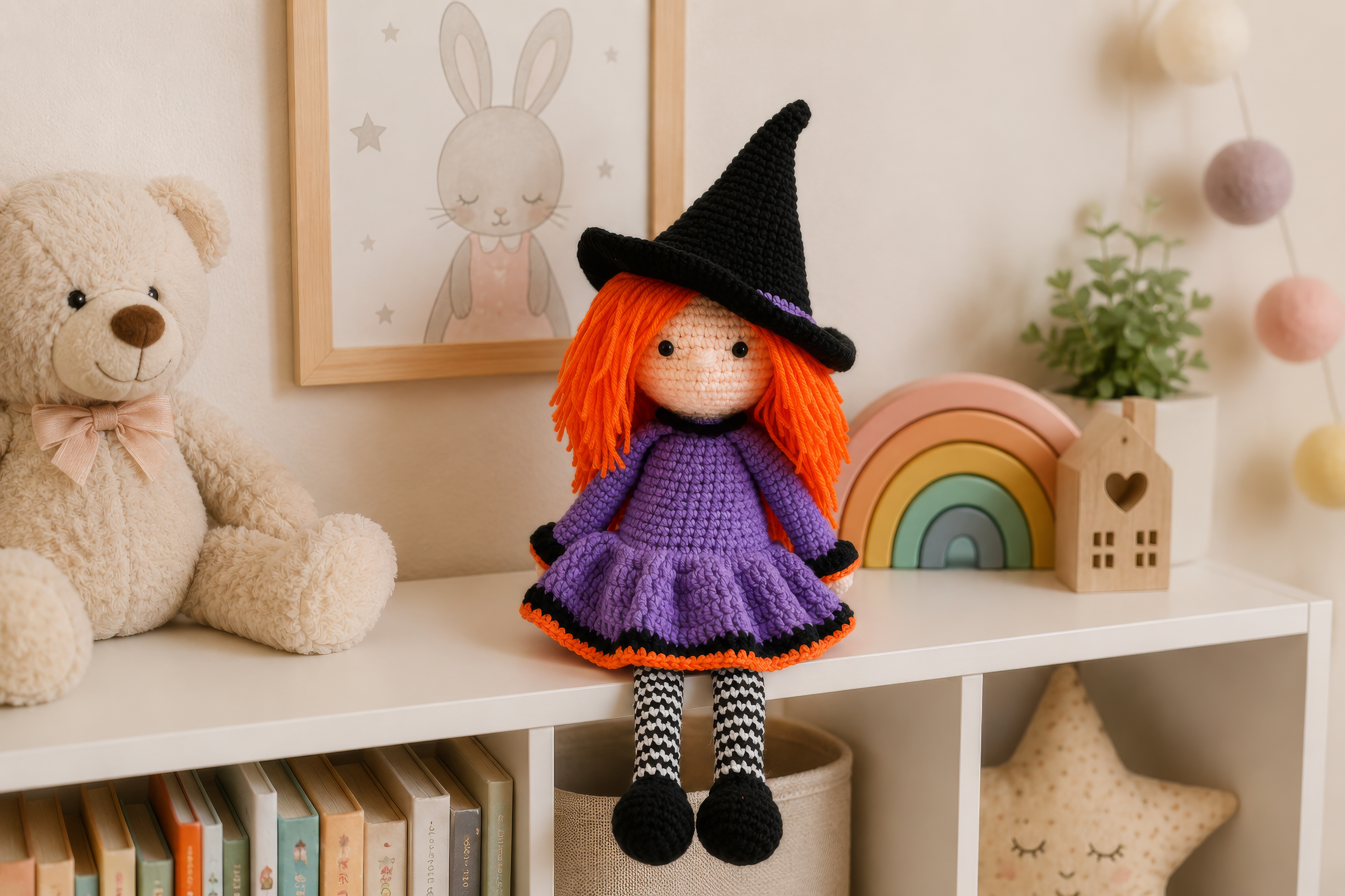 Halloween witch crochet pattern, Amigurumi witch doll tutorial